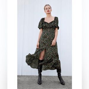 ZARA SATIN EFFECT FLORAL PRINT DRESS